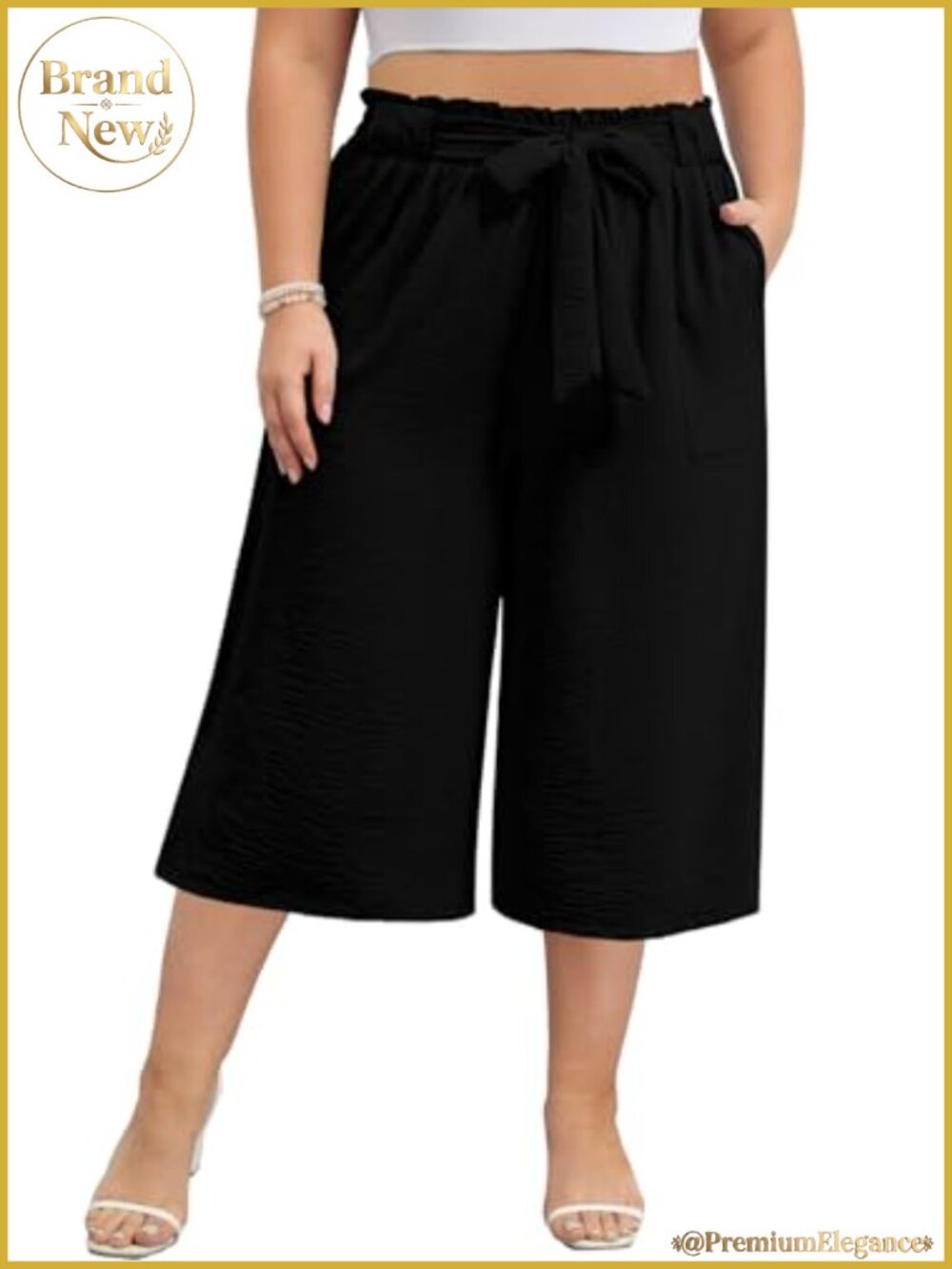 Plus Size Wide Leg Capri Pants High Waisted Loose Palazzo with Pockets